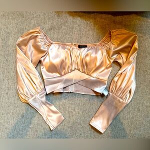 Zara Women's Satin Puff Sleeve Top - Pink